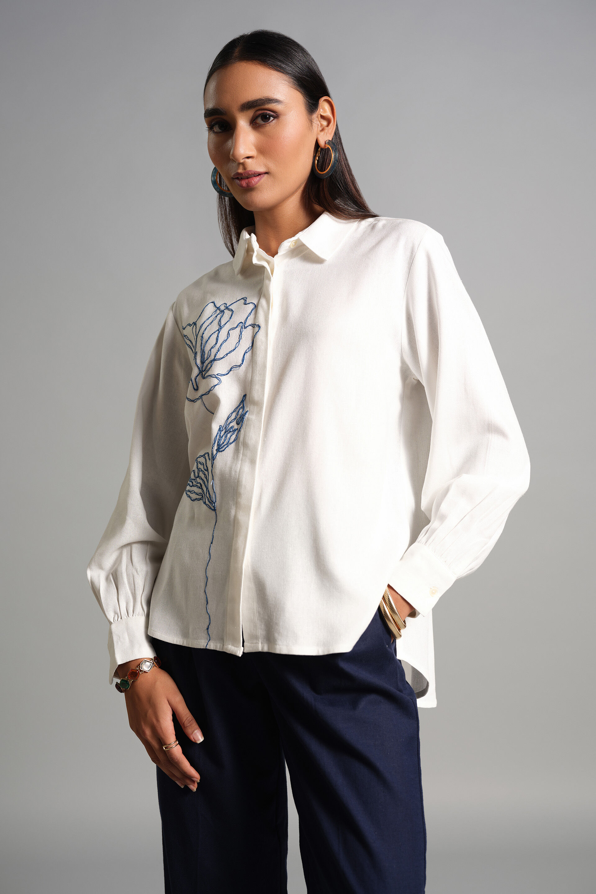 Flower Canvas Shirt, White, image 1